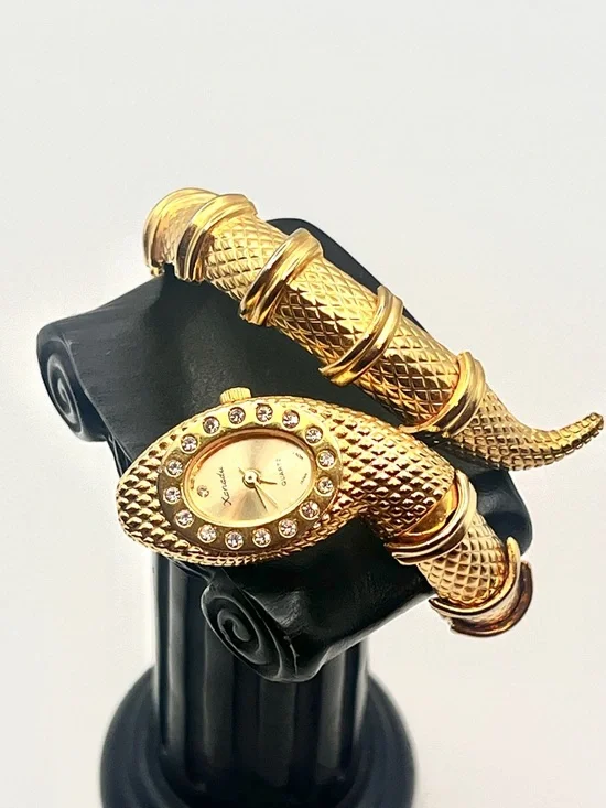 Xanadu Womens Gold Snake Serpentine Wrap Bracelet Watch with Crystal Accents - Picture 7 of 7